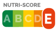 Nutri-Score label E. Five colour fields from green, light green, yellow, orange to red with the letters A, B, C, D and E. The red colour field with the letter E is larger than the others.